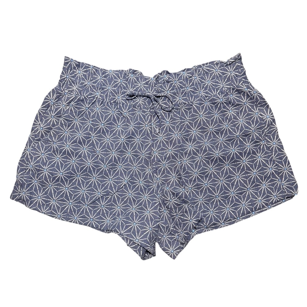 A New Day Women Blue Linen Blend Geometric Print Shorts Large Summer Casual